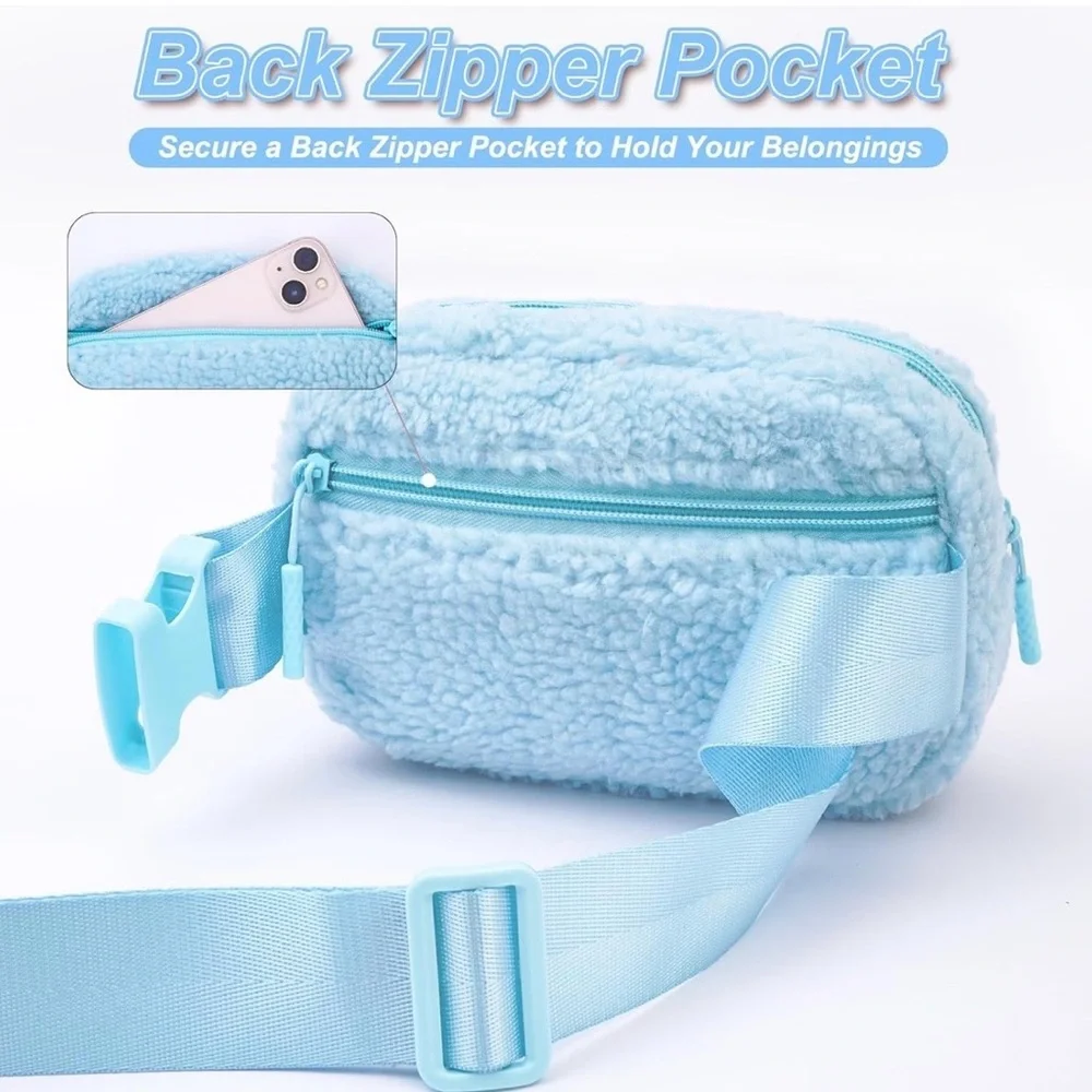 Fluffy Blue Kids Pouch with Pink Initial H
